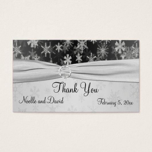 Étiquette Noir et Argent Snowflakes Wedding Favor (Devant)