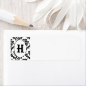 Étiquette Noir et blanc Damas initial (En situation)