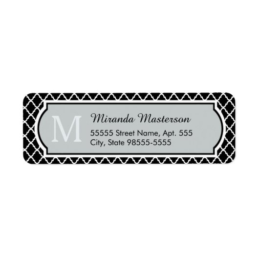 Étiquette Noir et blanc moderne Quatrefoil Nom monogramme (Devant)