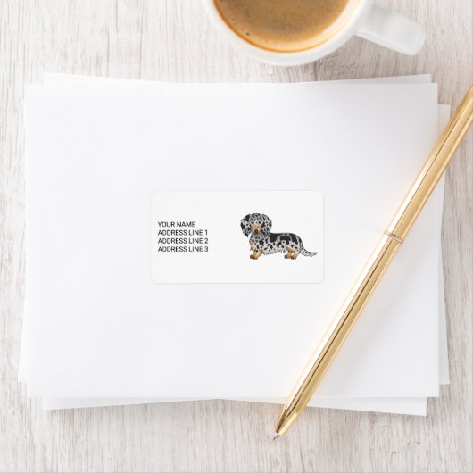 Étiquette Noir Et Tan Dapper Cheveux Long Dachshund & Texte (En situation)