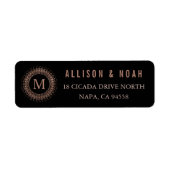Étiquette Noir & Faux Rose Gold Déco Monogramme initial (Devant)