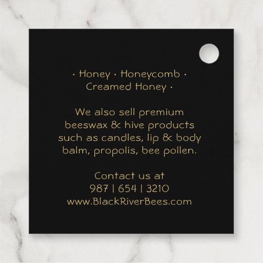 Étiquette noir peigne et pot de miel cru (Dos)