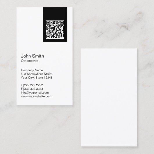 Étiquette noir QR Code Carte de visite optométrist (Devant / Derrière)