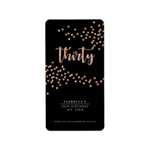 Étiquette Noir & Rose Gold Polka Point Personnalisé Faveur É