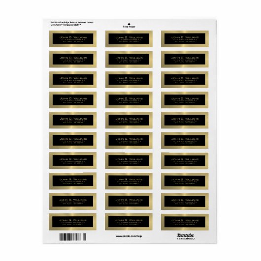 Étiquette Noir simple sur or (Feuille entière)