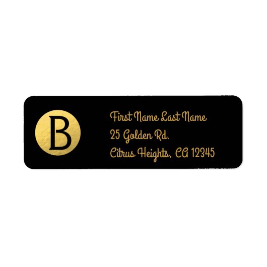 Étiquette Noir (toute couleur) feuille d’or moderne monogram (Devant)