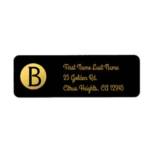 Étiquette Noir (toute couleur) Moderne Monogramme Chic Feuil