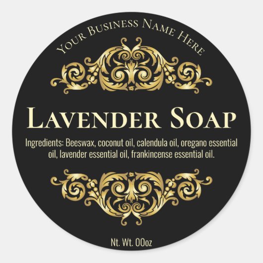 Étiquette noir Vintage pour savon maison (Devant)