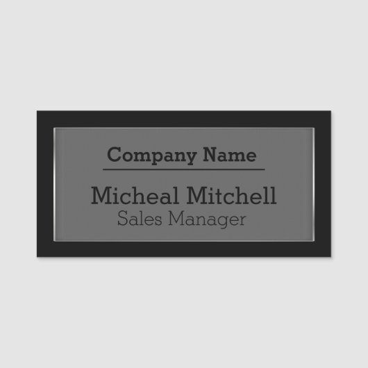 Étiquette noire élégante de nom des employés (Devant)