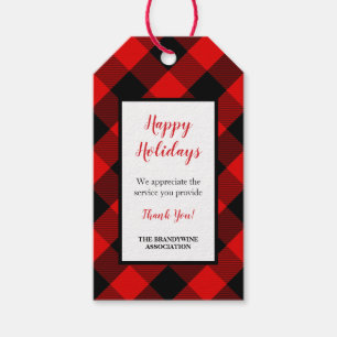 Étiquette noire rouge de cadeau de Merci de plaid