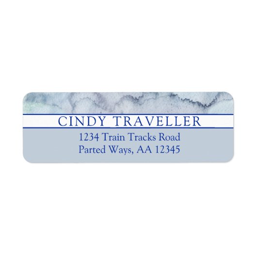 Étiquette Nom | Aquarelle bleu monogramme (Devant)