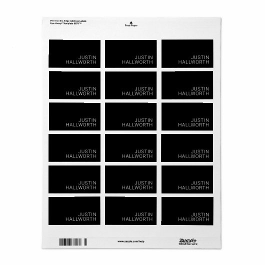 Étiquette Nom blanc moderne ou autre texte en noir (Feuille entière)