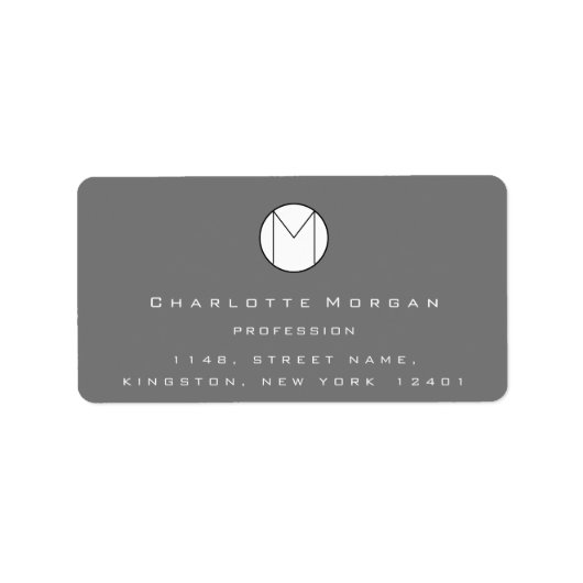 Étiquette Nom de l'adresse du monogramme Logo minimal Gris R (Devant)