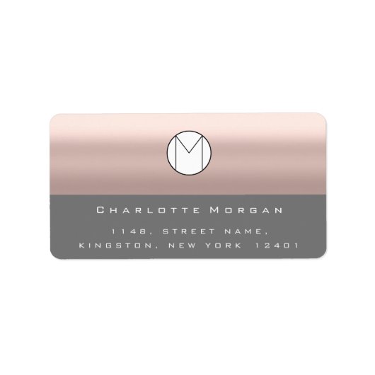Étiquette Nom de l'adresse du monogramme Rose gris minimal R (Devant)