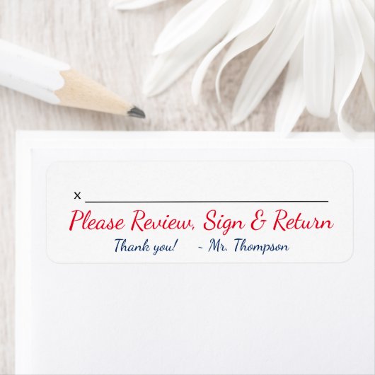 Étiquette Nom de l'enseignant + "Veuillez vérifier, signer e (En situation)