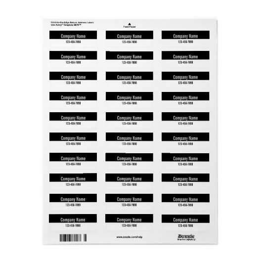 Étiquette Nom de l'entreprise Numéro de téléphone Noir et Bl (Feuille entière)