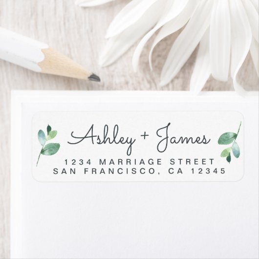 Étiquette Nom de script chic vert Adresse de retour (En situation)