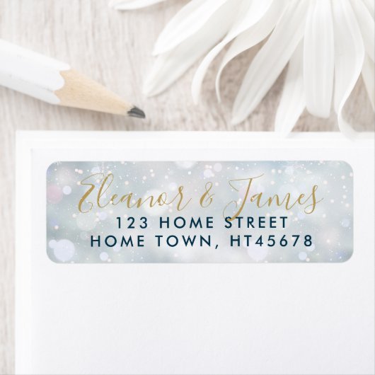 Étiquette Nom de script doré Scène de neige d'hiver Adresse  (En situation)