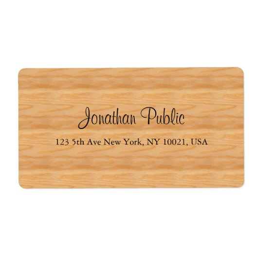 Étiquette Nom de script manuscrit en bois Adresse élégante d (Devant)