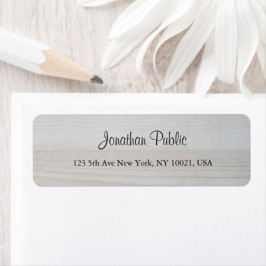 Étiquette Nom de script manuscrit Texte Bois Adresse de reto (En situation)