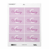 Étiquette Nom de script & monogramme | Magenta & Violet clai (Feuille entière)