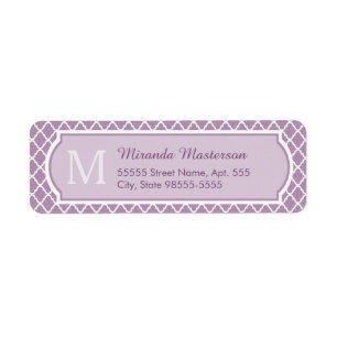 Étiquette Nom décoré d'un monogramme pourpre de Quatrefoil