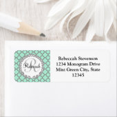 Étiquette Nom du monogramme de Quatrefoil vert et gris (En situation)