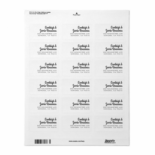 Étiquette Nom du script rétro Couple Adresse de retour (Feuille entière)