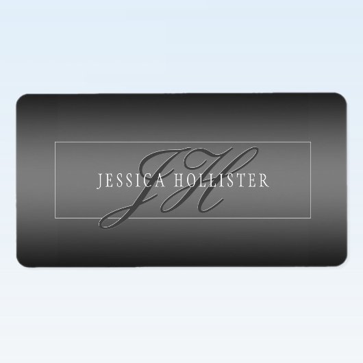 Étiquette Nom élégant et Initiales monogrammes | Noir et gri