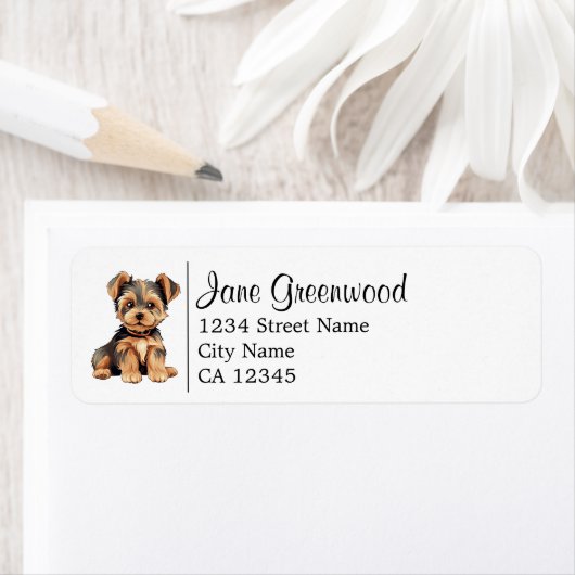 Étiquette Nom et adresse de chien Yorkshire Terrier mignon (En situation)