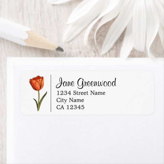 Étiquette Nom Et Adresse De La Tulipe Orange (En situation)