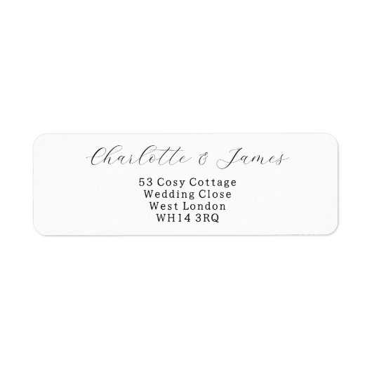Étiquette Nom Et Adresse Du Script De Mariage Élégant (Devant)