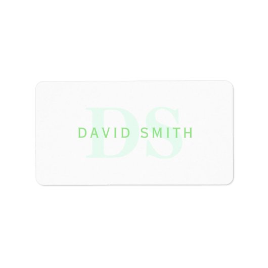 Étiquette Nom et monogramme modernes | Vert et blanc (Devant)