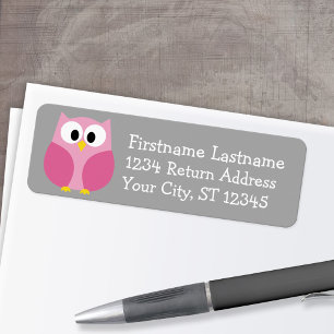 Étiquette Nom fait sur commande rose et gris de hibou mignon