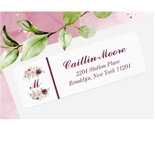 Étiquette Nom floral & Adresse de retour Monogramme Étiquett