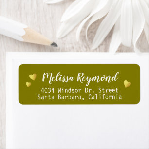 Étiquette Nom manuscrit avec coeur d'or olive