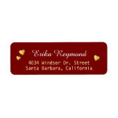 Étiquette Nom manuscrit Gold Hearts rouge foncé (Devant)