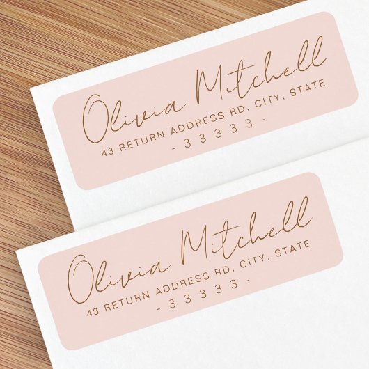 Étiquette Nom manuscrit moderne blush rose adresse de retour
