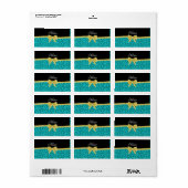 Étiquette Nom personnalisé turquoise tourbillons or arc (Feuille entière)