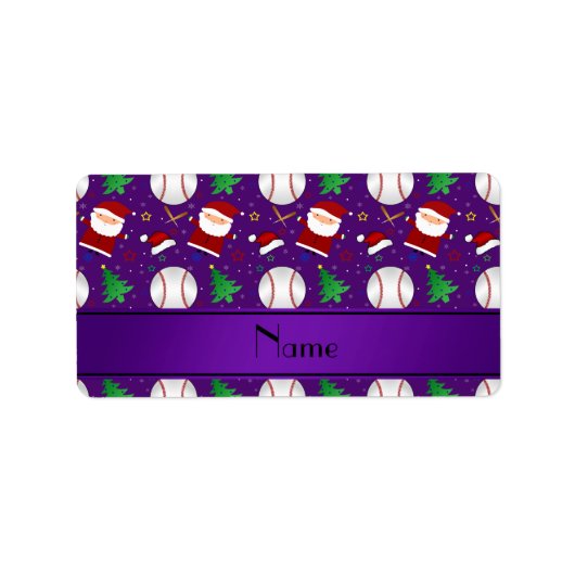 Étiquette Nom personnel violet de baseball noël (Devant)