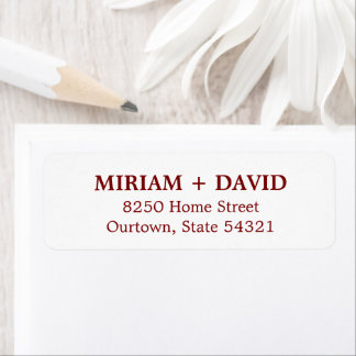 Étiquette Nom Serif Minimaliste Rouge + Adresse de Retour