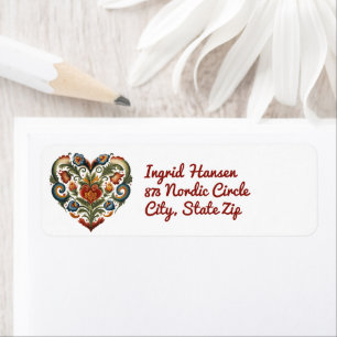 Étiquette Norwegian Rosemaling Folk Art Heart Label