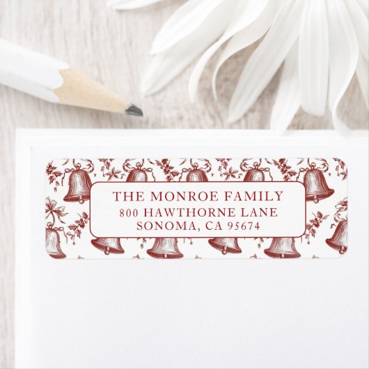 Étiquette Nostalgic Vintage Red Christmas Bells (En situation)