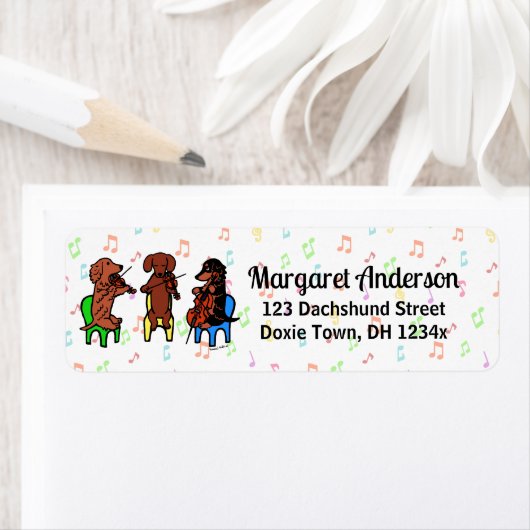 Étiquette Notes de musique Dachshund String Trio (En situation)