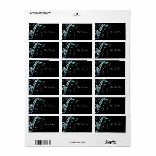 Étiquette Notes de saxophone et de musique (Feuille entière)