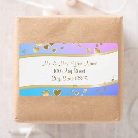 Étiquette Notes musicales et Coeurs d'or (En situation)