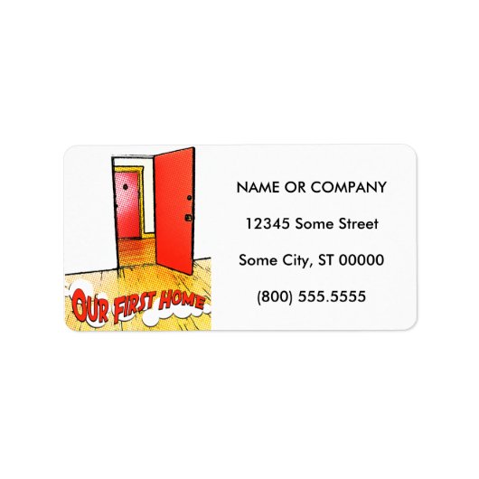 Étiquette notre première porte comique à domicile (Devant)