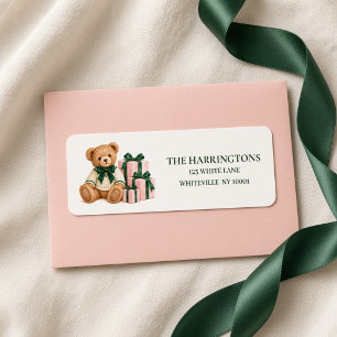 Étiquette Nounours Rose Vert Noël