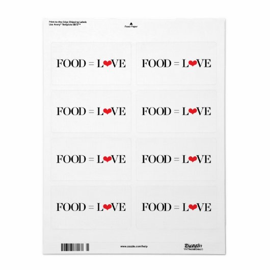 Étiquette Nourriture = Amour (Feuille entière)