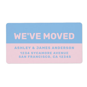 Étiquette Nous avons déménagé Bleu Rose Nouvelle Adresse